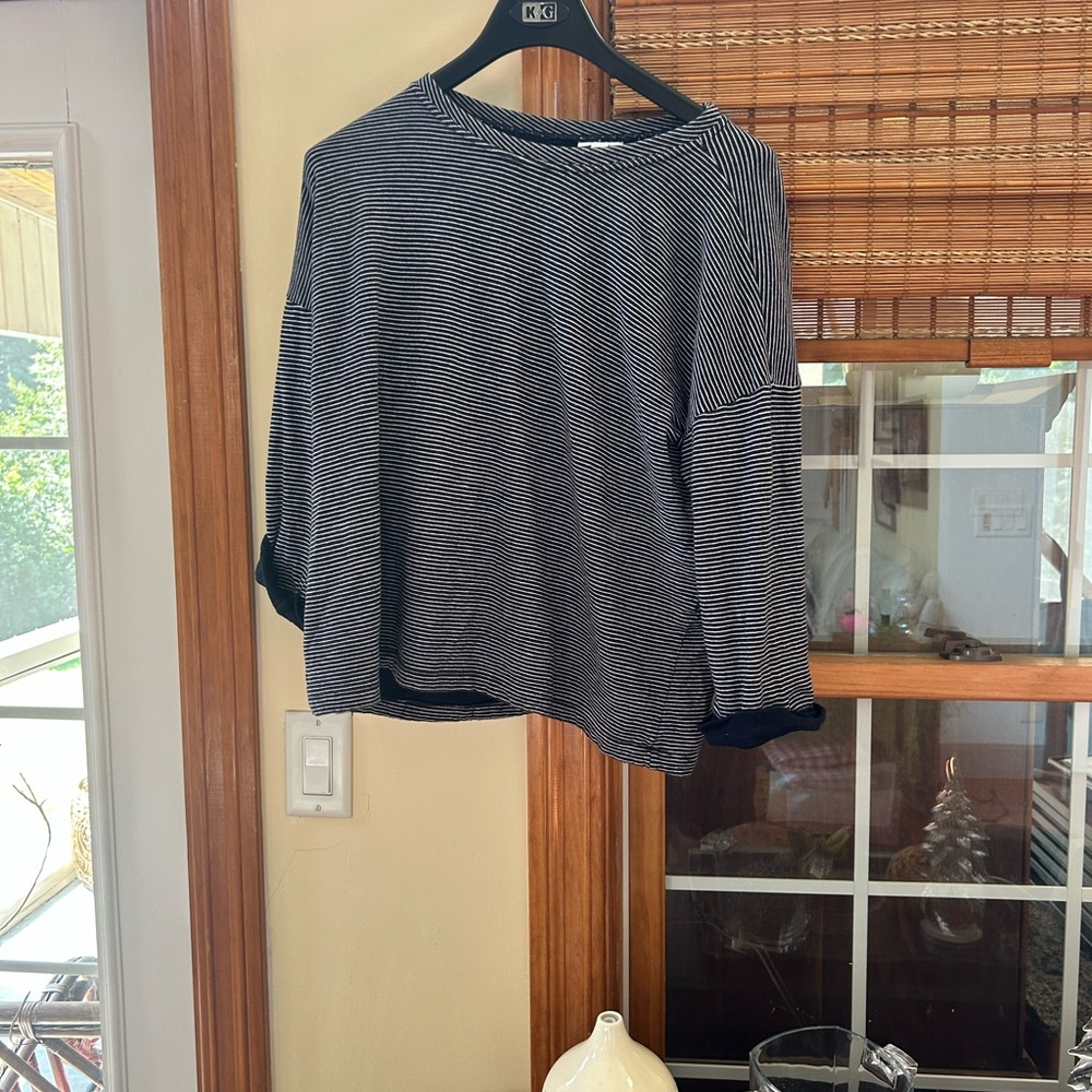 J. Jill Black and White Striped Long Sleeve Top